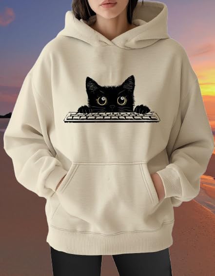 Womens Funny Cat Hoodies Oversized Graphic Hooded Sweatshirt for Women Fall Plus Size Pullover Hoodie Y2K