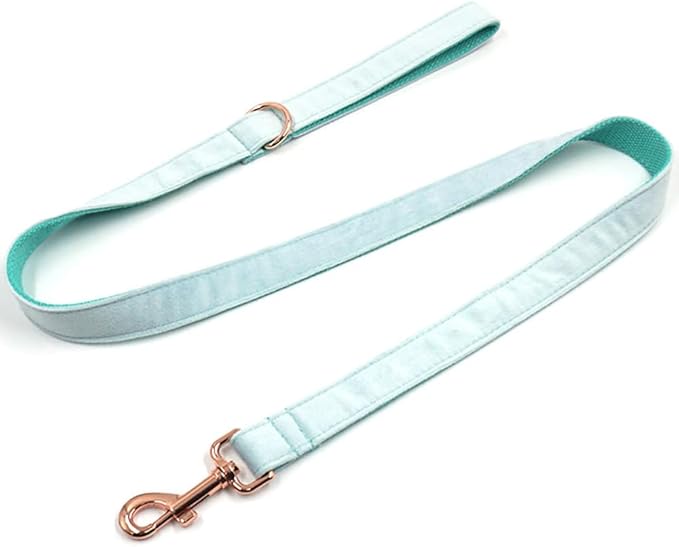PETDURO Custom Dog Collar Personalized with Name Engraved Quick Release Rose Gold Metal Buckle for Large Medium Small Girl Dogs - Dog Leash and Bow Tie Available - Soft Comfy Velvet (Mint Blue, L)