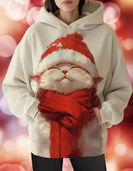 Womens Funny Cat Hoodies Oversized Graphic Hooded Sweatshirt for Women Fall Plus Size Pullover Hoodie Y2K