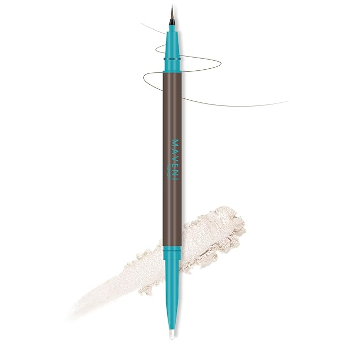 Waterproof Liquid Eyeliner and Contour Stick 2-in-1|Under Eye Highlighter Stick & Stay All Day Makeup with Fine Brush|Smudge-Proof, Transfer-Proof (03Light Brown & Pearl White)