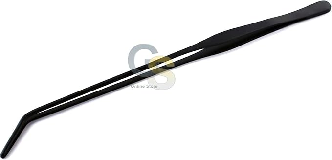 G.S 15" Aquarium Tweezers, Stainless Steel Long Tweezers for Aquarium, Anti-rust Carbonation Coating, Curved Forceps Nippers, Perfect for Planting in Fish Tank Reef Tank Terrarium.