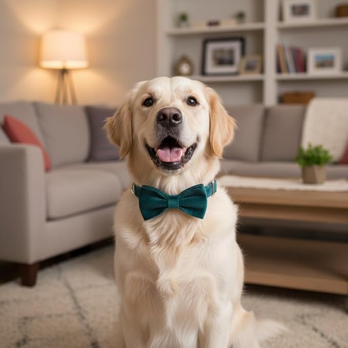 PETDURO Personalized Dog Collar Teal Soft Velvet for Large Medium Small Boy Girl Dog - Custom Collar with Name Phone Number Engraved on Gold Metal Buckle - Add Matching Leash Bow Set via Customize Now