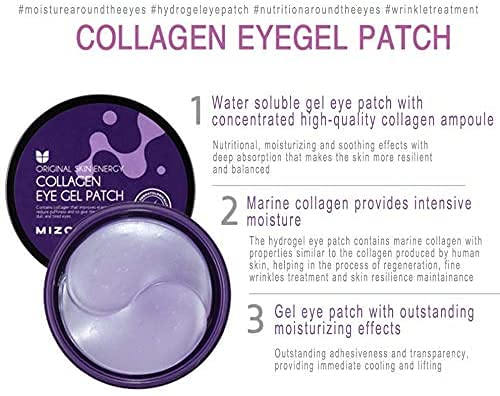 MIZON Marine Collagen Eye Gel Patch with Hydrolyzed Collagen, Caviar, and Chamomile for Firming, Nourishment, and Wrinkle Care- Korean Eye Mask– 60pcs –