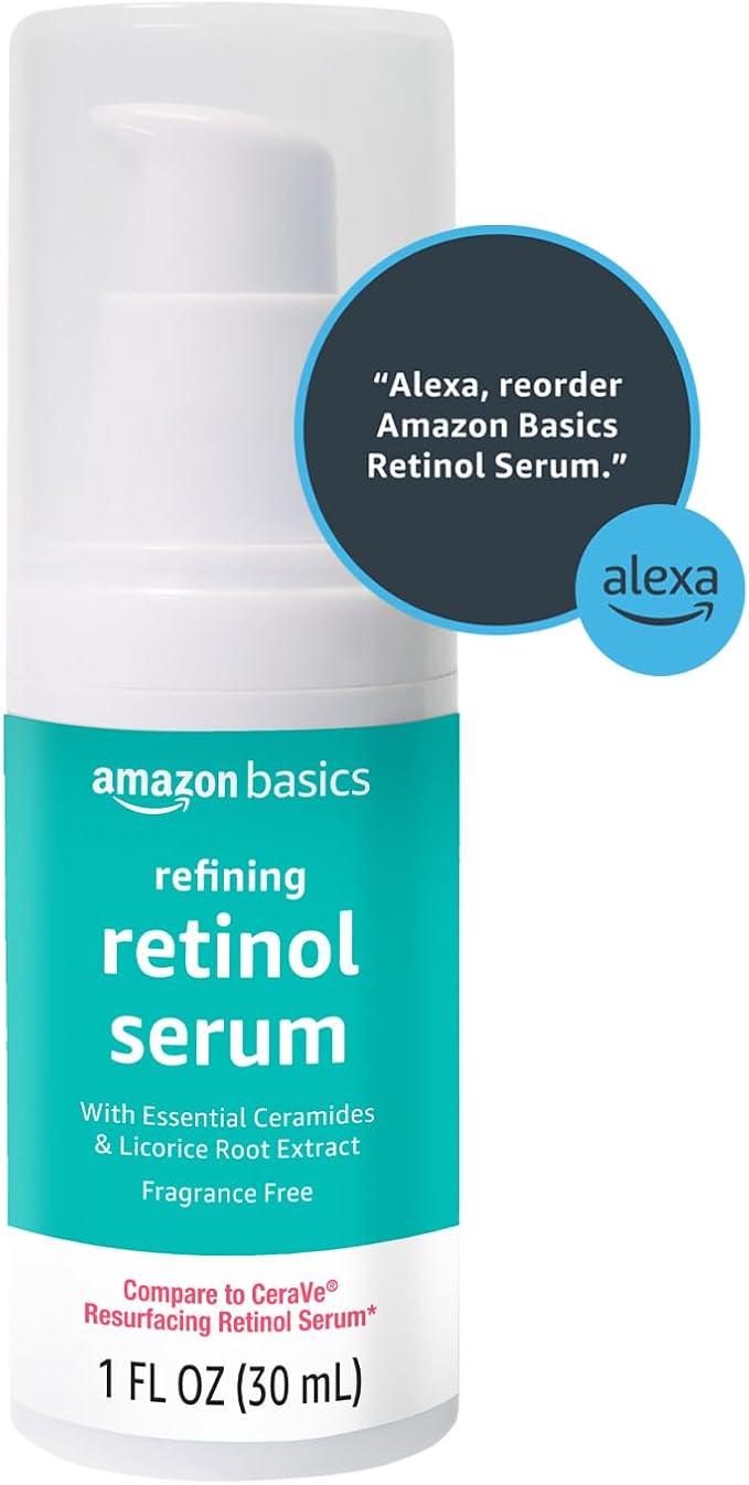 Amazon Basics Retinol Serum for Face, Pore Minimizer, Fast Absorbing Formula, 1 Fluid Ounce, 1-Pack