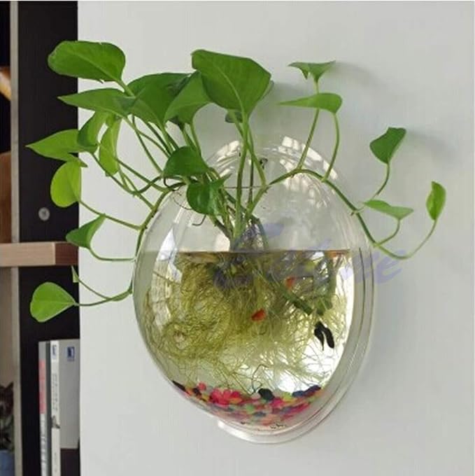 Acrylic Wall Mounted Mini Aquarium Fish Tank & Modern Hanging Planter Pot - Space-Saving Home Decor (Mirror)