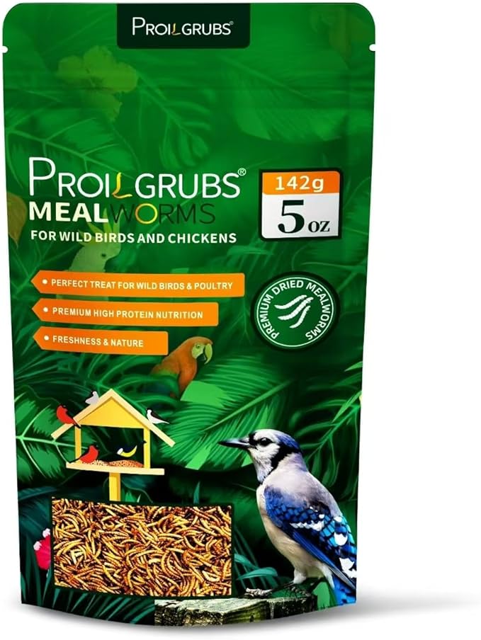 PROILGRUBS 5OZ Dried Mealworms Nature High Protein Worms Bulk Chicken Treat Ideal for Laying hens,Wild Birds,Duck,Fish,Turtle,Reptile...