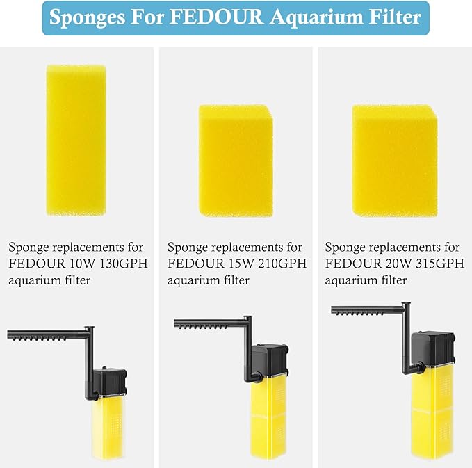FEDOUR 4PCS Replacement Aquarium Biochemical Sponge for 15W Aquarium Filter, Aquarium Filter Sponges for Replacement