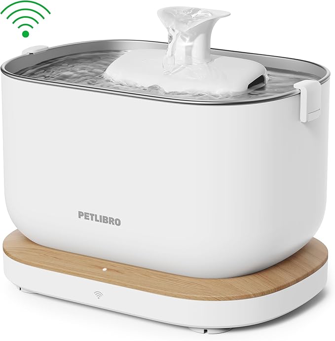 Bundle of PETLIBRO App Monitoring Cat Water Fountain with Wireless Pump + 4 Packs Genuine Replacement Filters, 2.5L/84oz Dockstream Pet Water Fountain for Cats Inside, Auto Cat Water Dispenser Dog