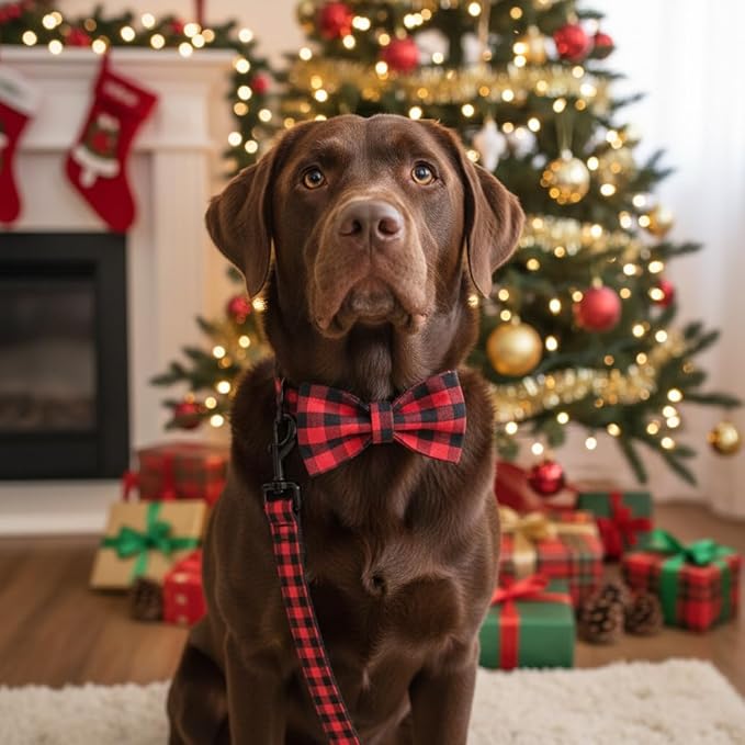 PETDURO Personalized Buffalo Plaid Dog Collar Red Black - Engraved Name and Phone Number on Black Metal Buckle - Custom for Small Medium Large Boy Girl Dogs - Add Leash Bow Tie via Customize Now