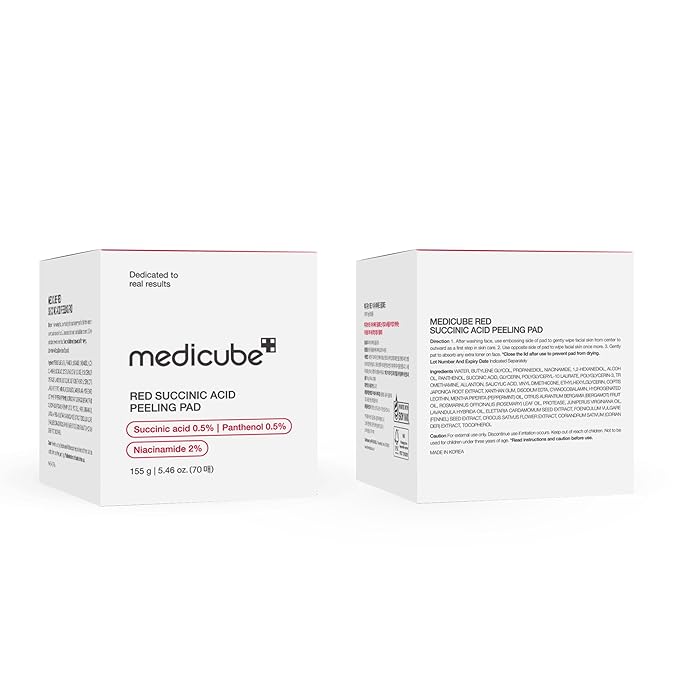 medicube Toner Pads Red Succinic Acid Panthenol Facial Peeling Pad | Exfoliating Toner Pad for Breakout-Prone Skin | Niacinamide, AHA, BHA, and Soothing Panthenol - Non-Comedogenic, 70 Pads (1 Pack)