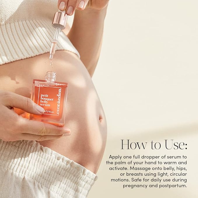 Evereden Golden Belly Serum, 1.7 fl oz., & Petit Bouquet Belly Serum, 1.7 fl oz. | Clean & Vegan Women's Belly Oil for Pregnancy and Postpartum Maternity Skincare | Non-Toxic Ingredients