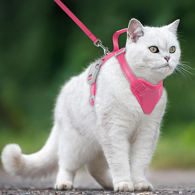 Cat Harness and Leash Set Escape Proof for Kitten Walking, Soft Adjustable Top Handle Vest Harnesses for Cats, Easy Control Breathable Reflective Small Medium Large, Pink, M