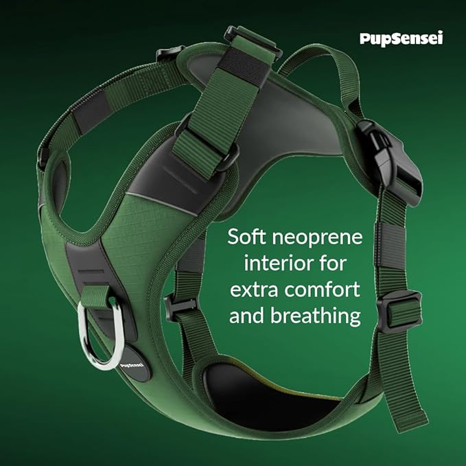 No Pull Dog Harness - Durable Polyester Puppy Harness with Front Anti-Pull Loop, Reflective Strips, and Quick-Release Clips for Small, Medium, and Large Dogs (Forest Green, Extra Large)