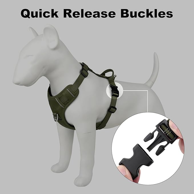 Plutus Pet No Pull Dog Harness, Reflective Adjustable Dog Vest Harness with Handle, Escape Proof, Soft Padded for Small Medium Large Dogs (Ranger Green, M)