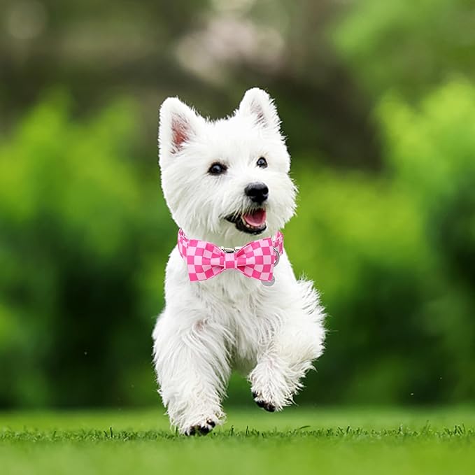 Dog Collar with Bow Tie,Pink Bow Dog Collar with Adjustable Buckle,Cotton Puppy Collar for Small,Medium,Large Dogs
