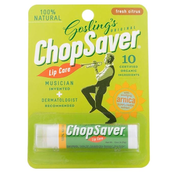 ChopSaver Lip Balm, 100% Natural Hydrating Lip Care, Chapstick for Musicians and More, Effective Relief for Dry, Cracked Lips and Skin, Made in USA, 0.15 Oz (Single)