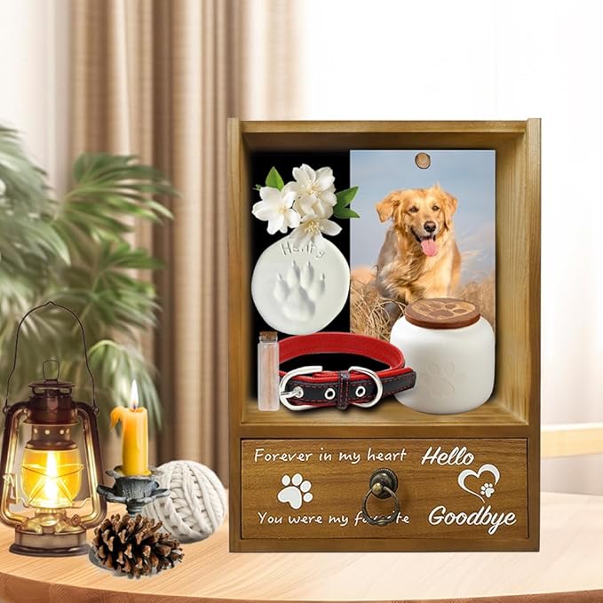 Pet Memorial Shadow Box 9.25x13 Memorial Gift Frame Pet Urn for Ashes Display Case for Dogs & Cats Remembrance Memory Keepsake with Mini Pet Urns