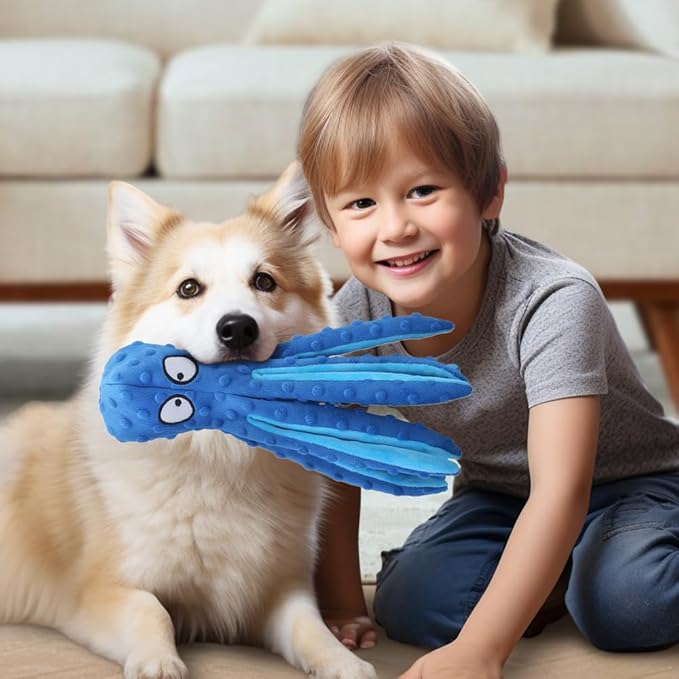 Octopus Dog Toys, No Stuffing Crinkle Dog Toys for Aggressive Chewers, Durable Interactive Chew Toys for Small, Medium and Large Dogs Training and Reduce Boredom (Orange)