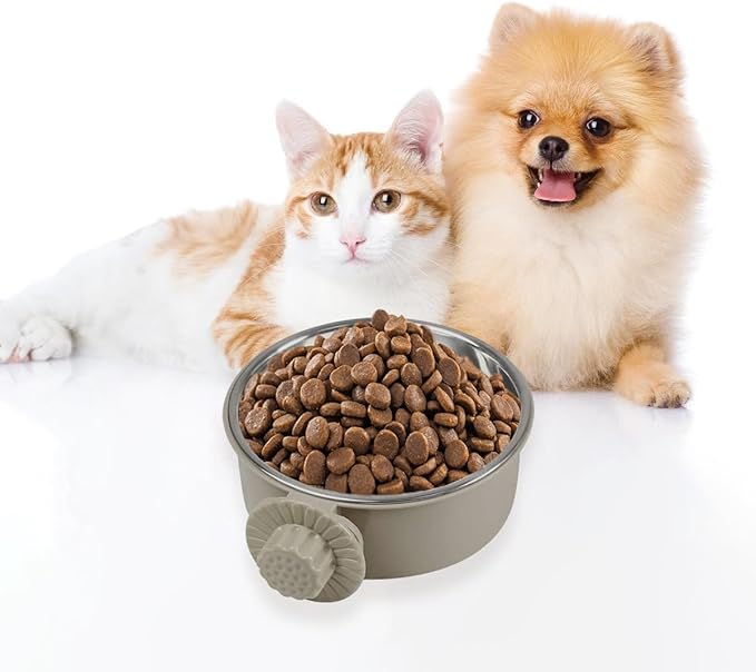 2Pcs Pets Lightweight Stainless Steel Bowl,Removable Stainless Steel Pet Hanging Food Water Feeder Bowl for Puppy Dog Cat Rabbit Ferret Bird Gunea Pigs (Gray, S)