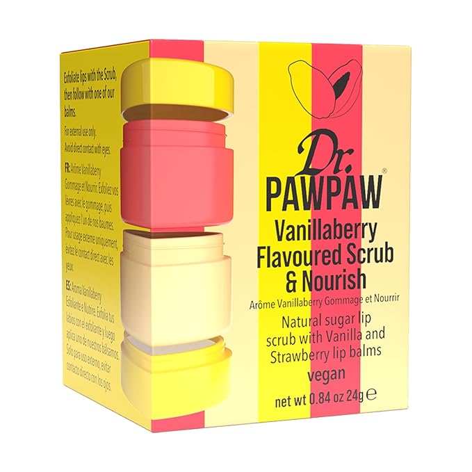 Dr. PawPaw Scrub and Nourish - Vanillaberry - Lip Scrub Exfoliator and Natural Lip Balm Duo - Moisturizing, Nourishing, Gluten Free Care - 0.8 oz