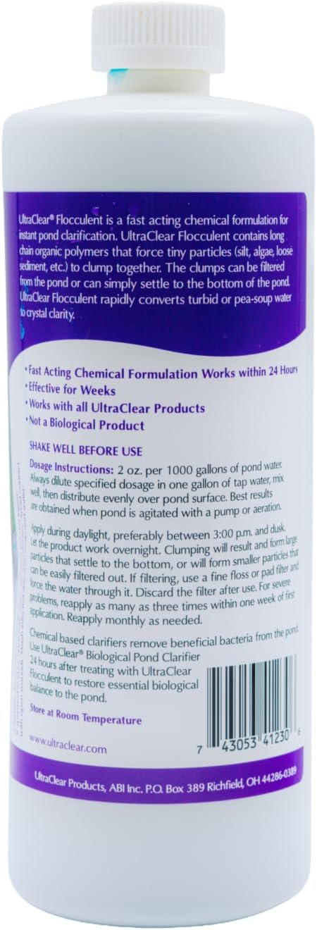 Flocculant 32oz โ Fast-Acting Pond Water Chemical Clarifier โ Binds Fine Particles, Clears Cloudy Water โ Safe for Fish & Plants When Used as Directed