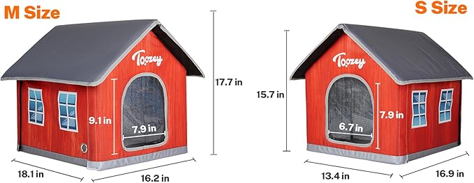 Toozey Heated Outdoor Cat House with Insulated Aluminum, 100% Waterproof Weatherproof with 2 Mat, Sturdy Safe Large Feral Shelter for Winter Indoor Outside with Thermostatic Pet Heating Pad, (Red, M)