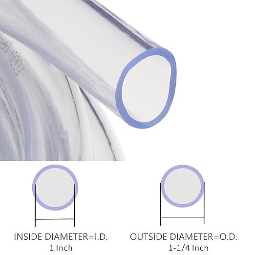 DERNORD PVC Tubing 1"ID X 1 1/4"OD Flexible Clear Vinyl Hose 50 Feet for Food Grade