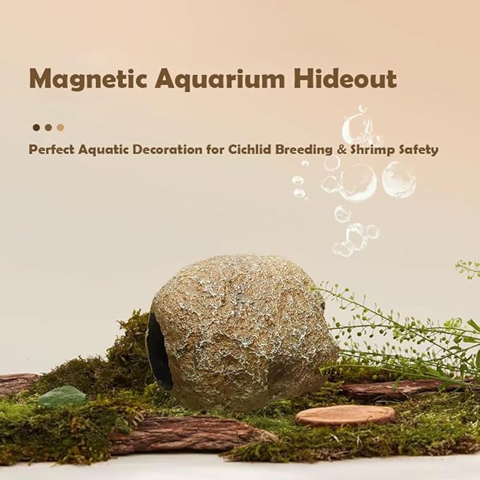 Innovative Magnetic Detachable Betta Log Aquarium Cave Shrimp Hides for Cichlid Fish, Up to 0.5 inch Thickness Large Aquirium Tank, Perfect Aquatic Decoration for Cichlid Breeding & Shrimp