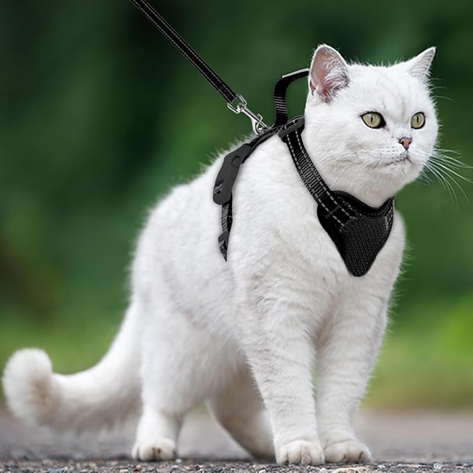 Cat Harness and Leash Set Escape Proof for Kitten Walking, Soft Adjustable Top Handle Vest Harnesses for Cats, Easy Control Breathable Reflective Small Medium Large, Black, S