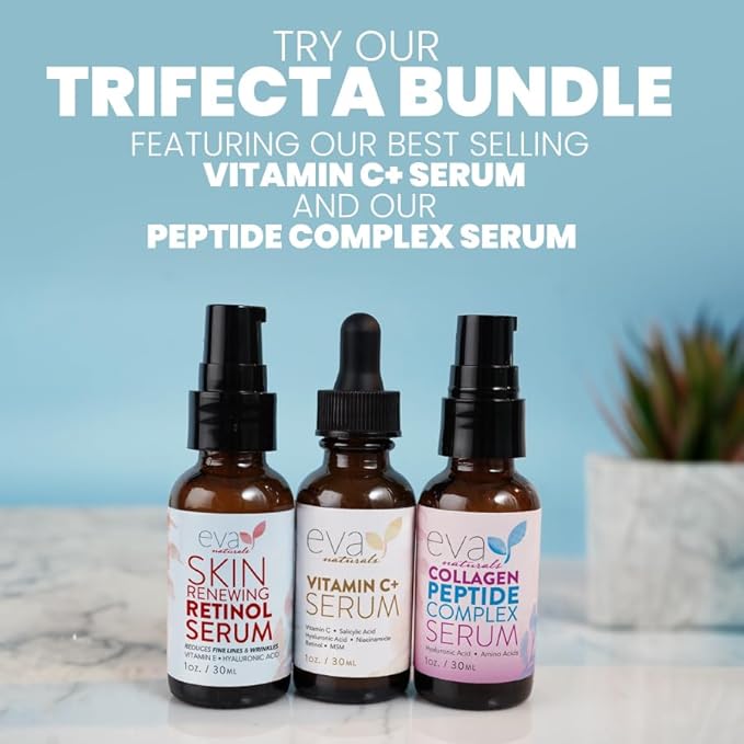 Eva Naturals Facelift in a Bottle Serum Set – Vitamin C, Retinol & Eye Gel for Face & Eyelid – Firming Wrinkle Moisturizer Kit – Dark Circle, Eye Bag & Neck Care – Anti Wrinkle Skin Care for Women
