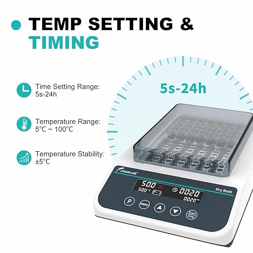 JOANLAB Double Position Digital Dry Bath Incubator,with 1.5mlx35,2mlx35 Aluminium Heating Block,Programmable Lab Dry Bath Heater w/Timer Control