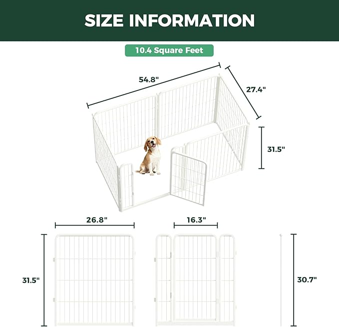 FXW Homeplus Unleashed Indoor Dog Playpen - Stress-Free and Safe Play, Heavy Duty 32 Inch 6 Panels Dog Pen for Small and Medium Dogs, White│Patented