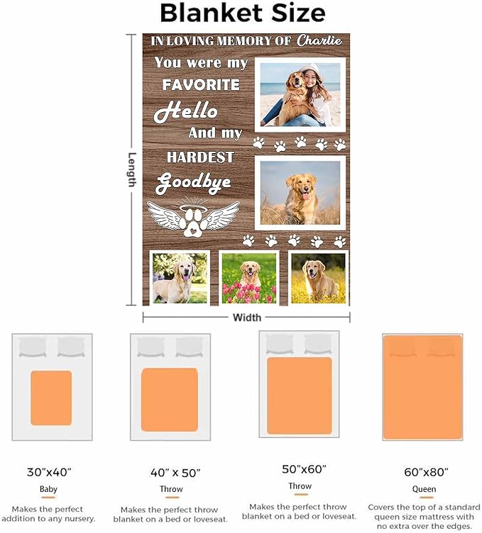 Artsadd Personalized Throw Blanket with Dog Cat Pet Photo,Dog Memorial Picture Customized Blanket in Loving Memory for Family and Friends Custom Bed Throw Blanket Sympathy Remembrance Gift