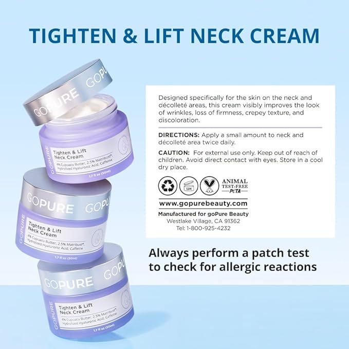 goPure Tighten & Lift Neck & Chest Moisturizer Cream for Visibly Firming, Tightening and Lifting Wrinkles & Crepey Skin, 1.7oz