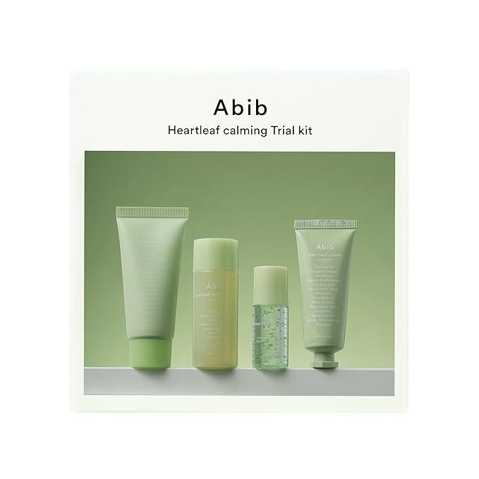 Abib Heartleaf Calming Trial Kit (Heartleaf foam 1.01 fl oz, Calming toner 1.01 fl oz, TECA capsule serum 0.50 , cream 0.67 fl oz)
