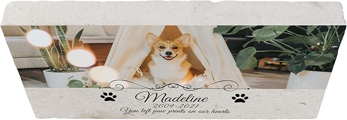 Custom Dog Memorial Stone, Personalized Pet Headstones for Dogs, Outdoor Pet Grave Markers with Photo Print and Text, Loss of Pet Sympathy Gift, 12”x6”x1.25" Pet Grave Stone (C. Madeline Design)