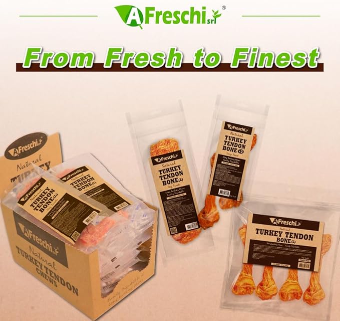 A Freschi srl Turkey Tendons for Dogs, Long-Lasting, Hypoallergenic Rawhide Alternative, Human Grade, Healthy Puppy Chews, Natural Dog Treats for Large Dogs, Bone (L), 1 Count Pack