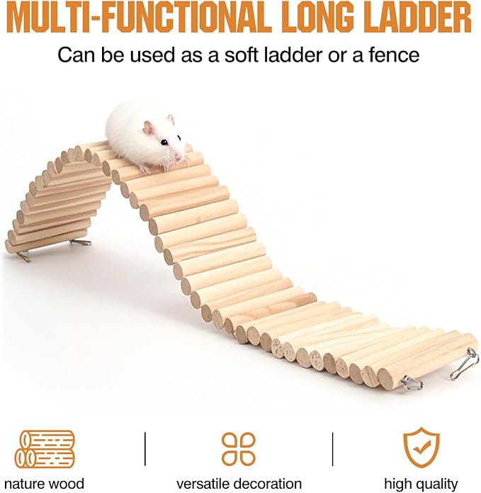 Hamster Suspension Bridge Toy,Small Animal Climbing Toys,Chinchilla Cage Natural Wood Flexible Platform Toy,Suitable for Hamsters, Chinchillas, Guinea Pigs, Birds, Small Animals