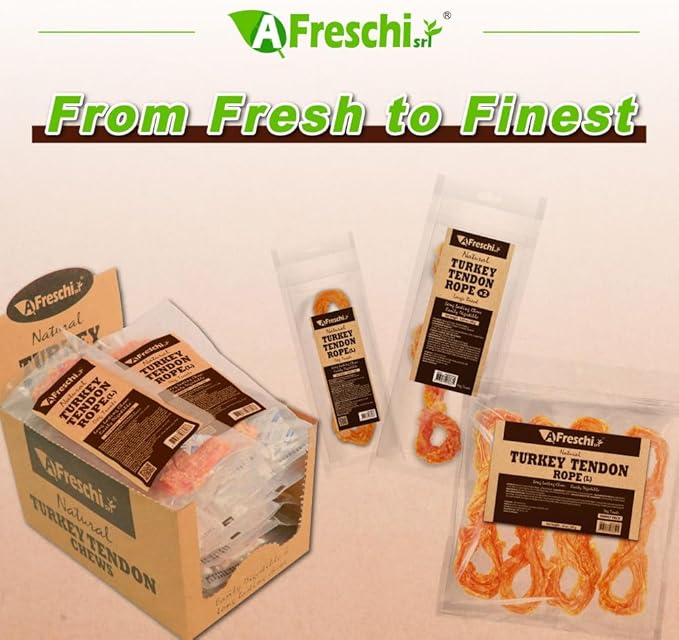 AFreschi Turkey Tendons for Dogs, USA-Sourced, Healthy Dog Treats, Rawhide-Free Puppy Chews, Long Lasting, All Natural, Hypoallergenic Dog Treats for Large Breeds, 1 Count Pack Rope (L)