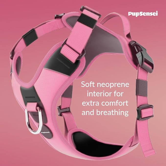 No Pull Dog Harness - Durable Polyester Puppy Harness with Front Anti-Pull Loop, Reflective Strips, and Quick-Release Clips for Small, Medium, and Large Dogs (Light Pink, Medium)