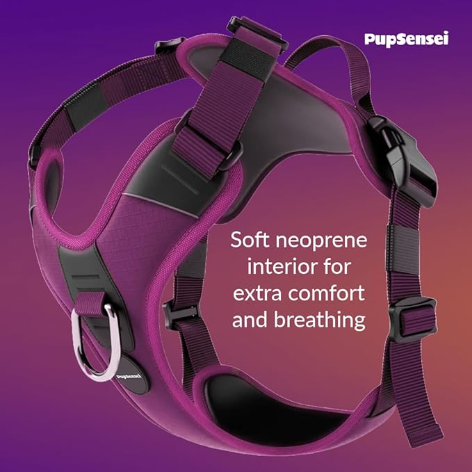 No Pull Dog Harness - Durable Polyester Puppy Harness with Front Anti-Pull Loop, Reflective Strips, and Quick-Release Clips for Small, Medium, and Large Dogs (Berry Purple, Extra Small)