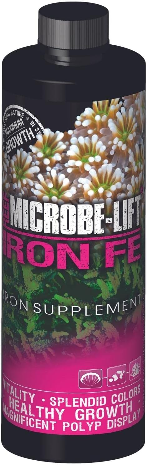 MICROBE-LIFT Chelated Iron Additive with pH Stabilizer - Improves Natural Coloring of Corals for a Beautiful and Vibrant Aquarium - Treats up to 2,360 Gallons - 16oz