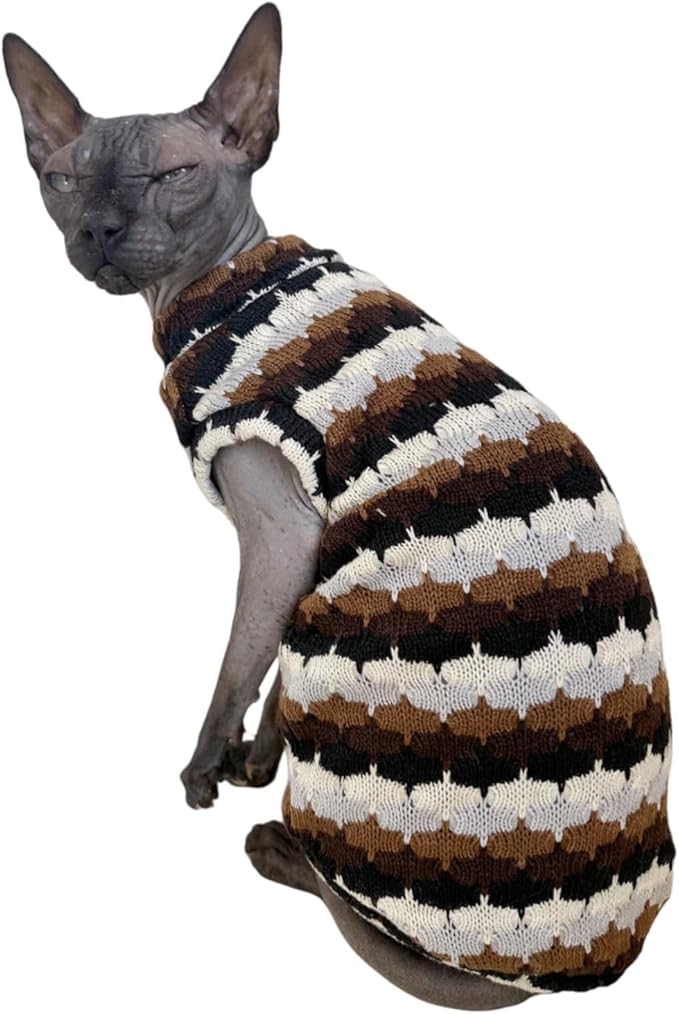 Sphynx Cat Clothes Hairless Cat Vest Elastic Cat Sweater Outfit, Pet Clothes for Sphynx Cat Coat for Cats and Small Dogs Apparel, Hairless cat Shirts Sweaters (Chestnut, Small)