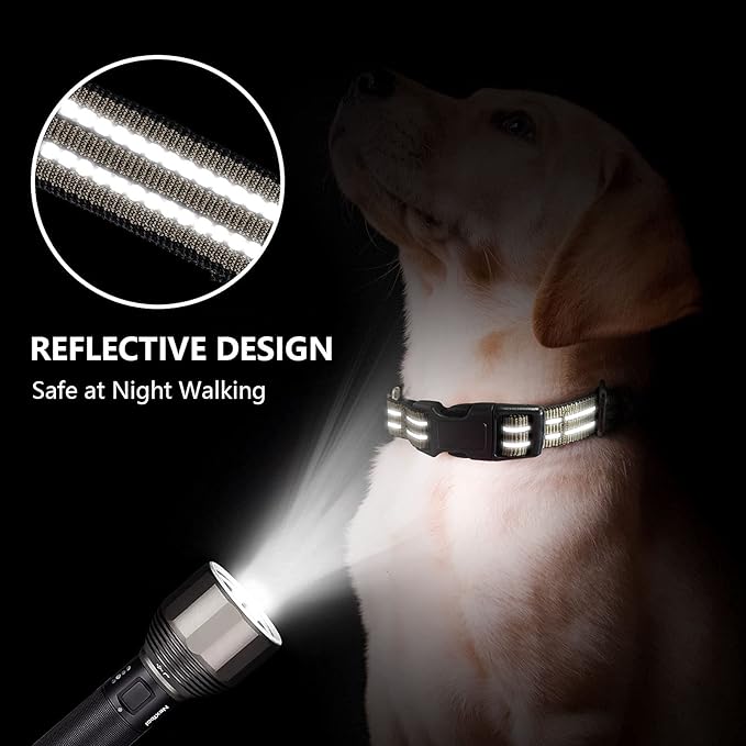 Hikiko Martingale Dog Collars Reflective Nylon Dog Collar with Quick Release Buckle Adjustable Training No Slip Dog Collar (Medium, Brown)