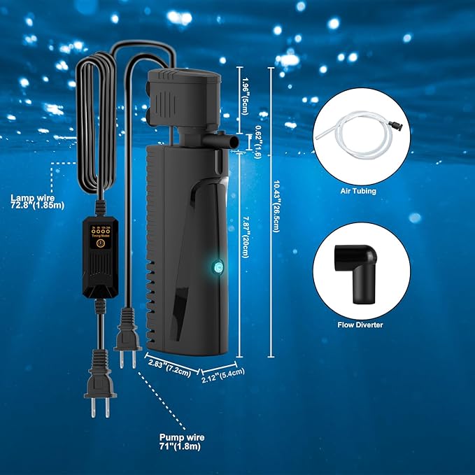 AquaMiracle Aquarium Filter with U - V Light & Pre-Filter Sponge, Fish Tank Filter with Timer for Green Water, Green Clean Machine Turtle Filter with Aeration for Aquarium and Pond 20-70 Gallon