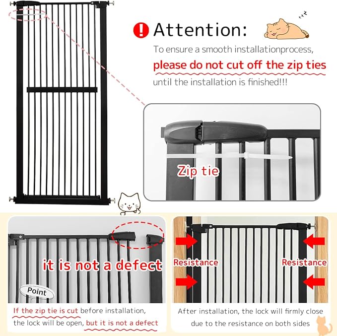 Lumizone Extra Tall Cat Gate 61.02" High Pressure Mounted Extra Wide 38.39"-42.51" (17Sizes) 1.37" Gap No Drilling Auto-Close Tall Pet Gate for Dogs (Black, 38.39"-42.51" W)