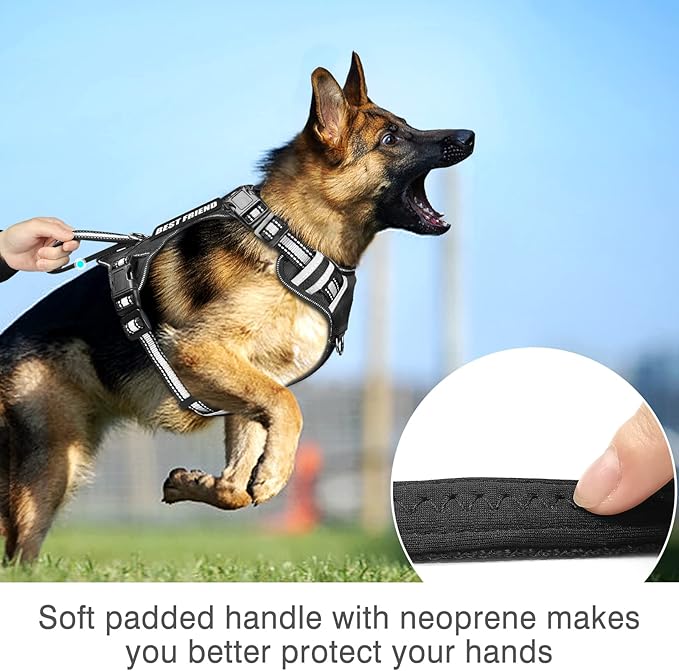 WINSEE Service Dog Vest No Pull Dog Harness with 7 Dog Patches, Reflective Pet Harness with Durable Soft Padded Handle for Training Small, Medium, Large, and Extra-Large Dogs (X-Large, Black)