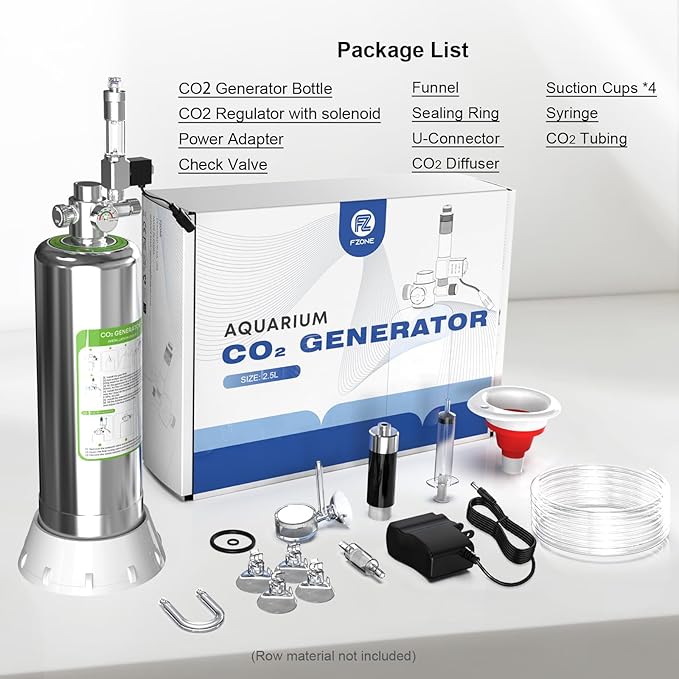 FZONE 2.5L Upgraded Aquarium CO₂ System with Complete Accessories, CO₂ Generator kit with Integrated Solenoid & Bubble Counter, Safety Valve, Main Switch for Planted Tanks