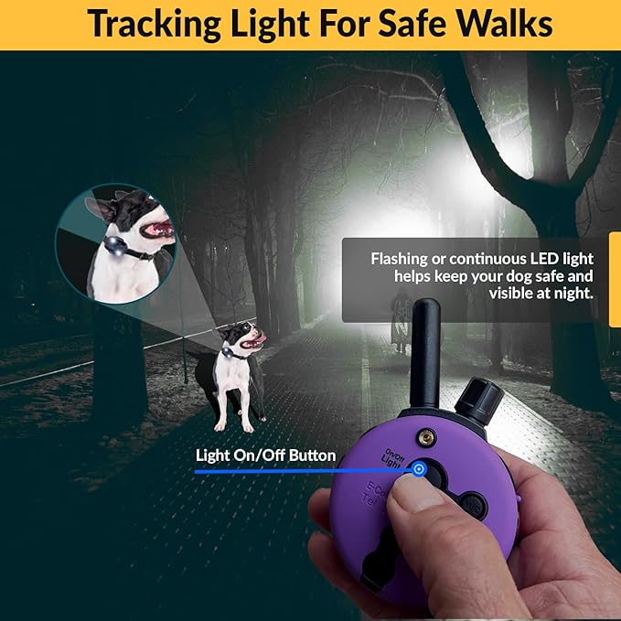 Educator E-Collar Humane Dog Training Collar with Remote, 100 Safe Tapping Stimulation Levels, Night Light, Waterproof, Rechargeable, 1/3 Mile 2 Small Dogs, Purple
