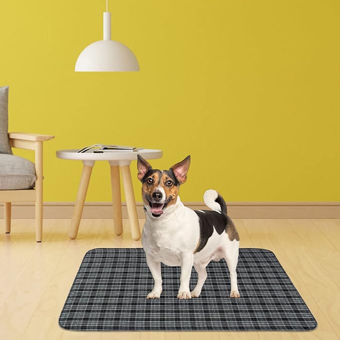 KOOLTAIL Washable Pee Pads for Dogs - Waterproof & Non-Slip Plaid Puppy Potty Training Pads, Reusable Whelping Pads, Dog Food Feeding Mat,Black & Grey